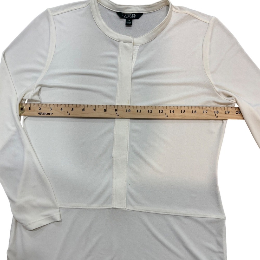 Lauren Ralph Lauren White Long Sleeve Tunic Top Button‎ Neck Women's Size M - Picture 6 of 9